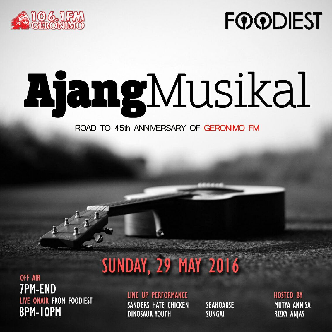 Sunday , 29 May 2016
@ Foodiest Demangan
for <a href="/GeronimoFM/">GERONIMO 106.1 FM</a> anniversary!

see youuu #Geronimo45yrs