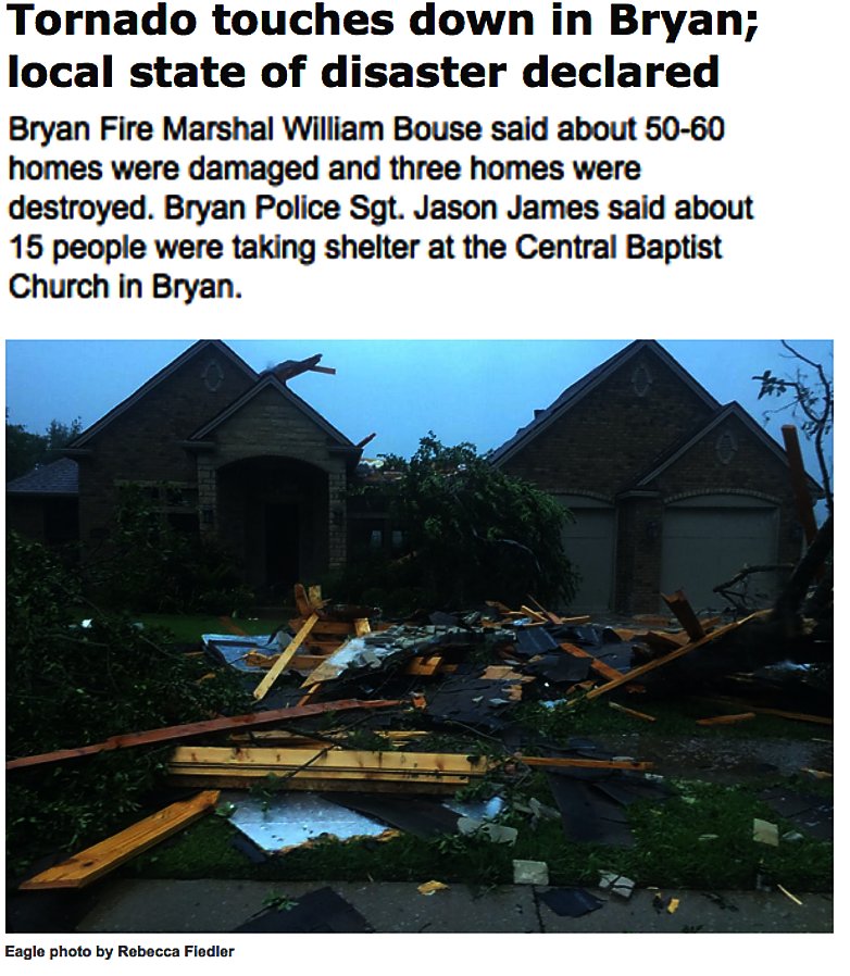 stormchaser4850's tweet image. Update: 50-60 homes were damaged, 3 destroyed in earlier #tornado in #Bryan #Texas goo.gl/GSeSyx #TXwx