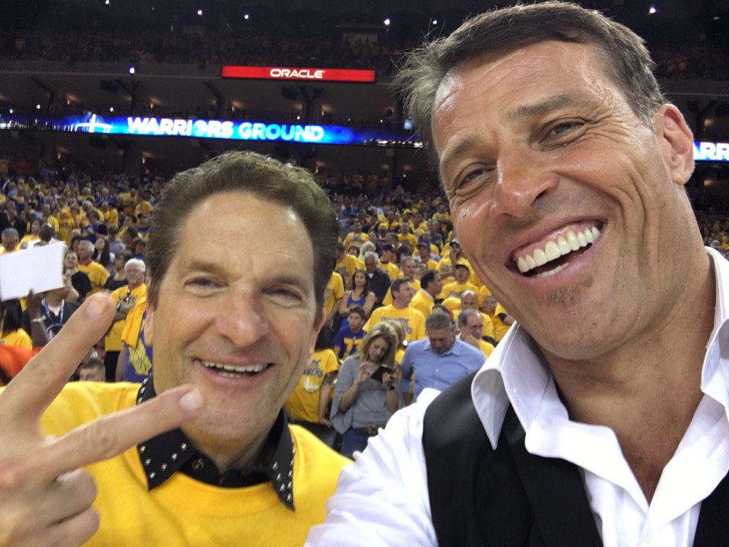 TonyRobbins's tweet photo. Here with my dear friend &amp; Warriors owner @PeterGuber winning 103 to 94 5 min left in 4th quarter#StrengthInNumbers https://t.co/5SbiJQ41OO