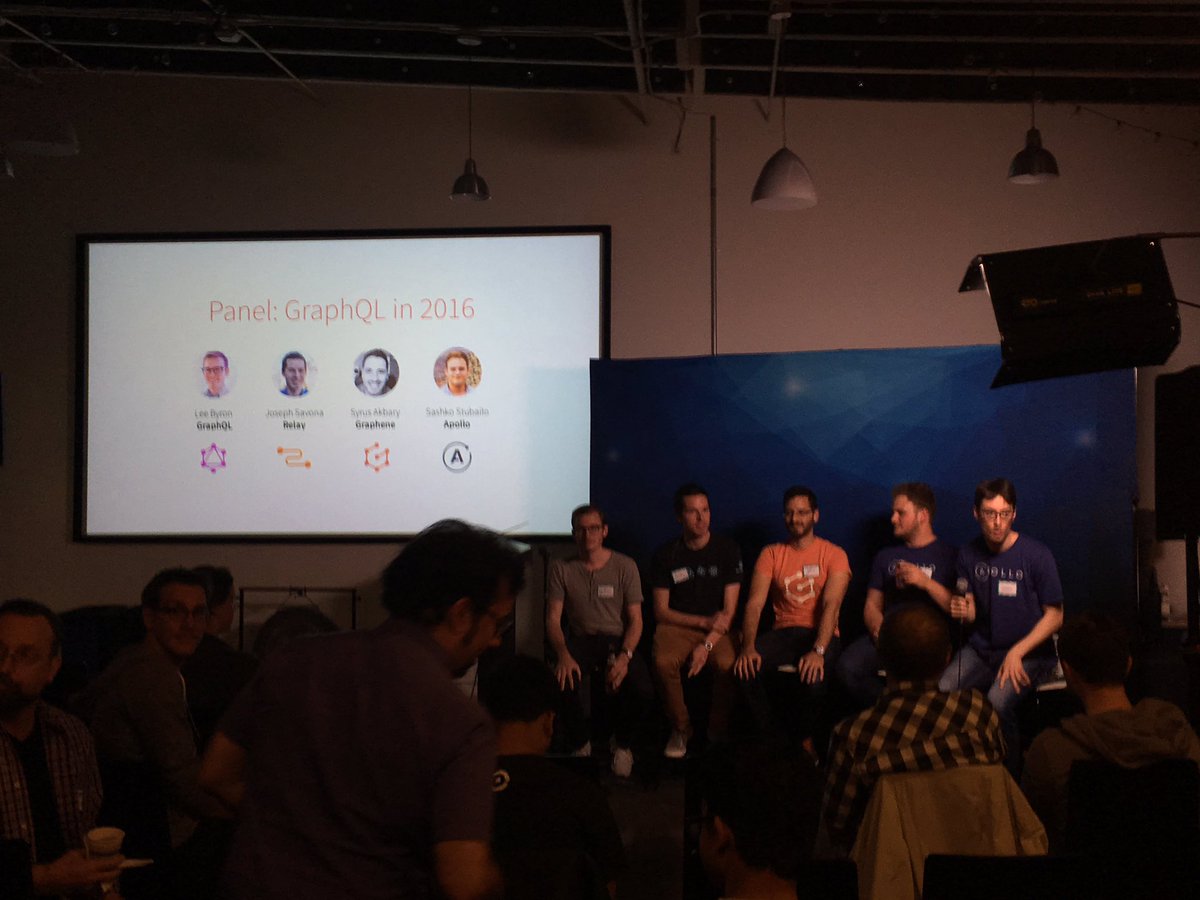 joshprice's tweet image. GraphQL in 2016 panel with @leeb @en_JS @syrusakbary @stubailo @helferjs #apollostack #graphql
