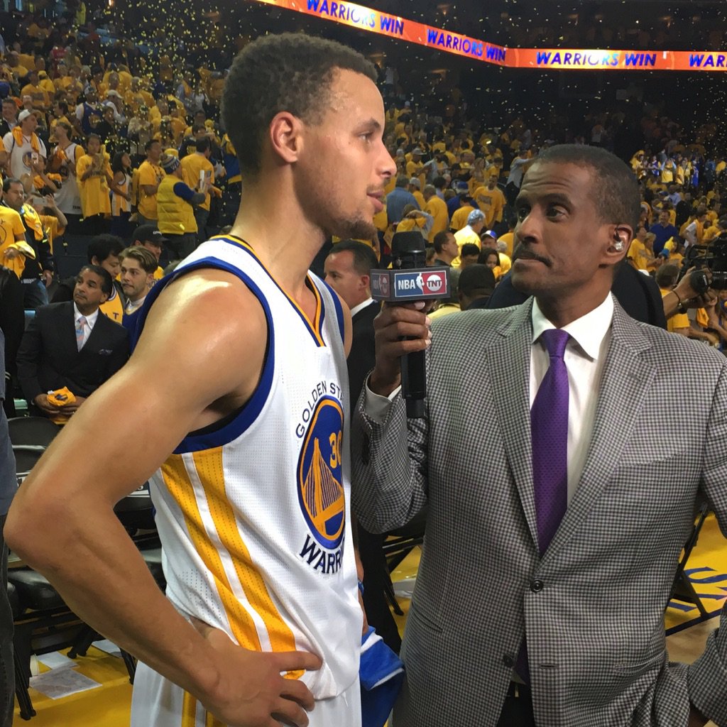 NBA's tweet image. Steph Curry goes for 31p, 7r, 6a, 5s as @warriors take Game 5 and stay alive in the Western Conference Finals!