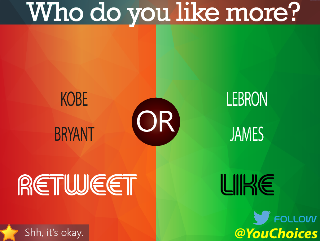 YouChoices's tweet photo. Kobe or LeBron? https://t.co/9sVhLgQayf