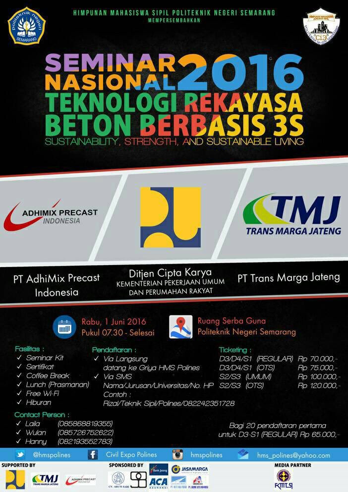 Seminar Nasional Teknologi Rekayasa Beton Berbasis 3S Oleh Universitas Politeknik Negeri Semarang | more : pict