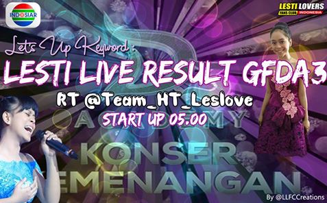 Nanti malam <a href="/Lesti_Jenong_DA/">Lestykejora</a> hadir di GrandFinal DA3 kita support lewat keyword LESTI LIVE RESULT GFDA3 @IndosiarID