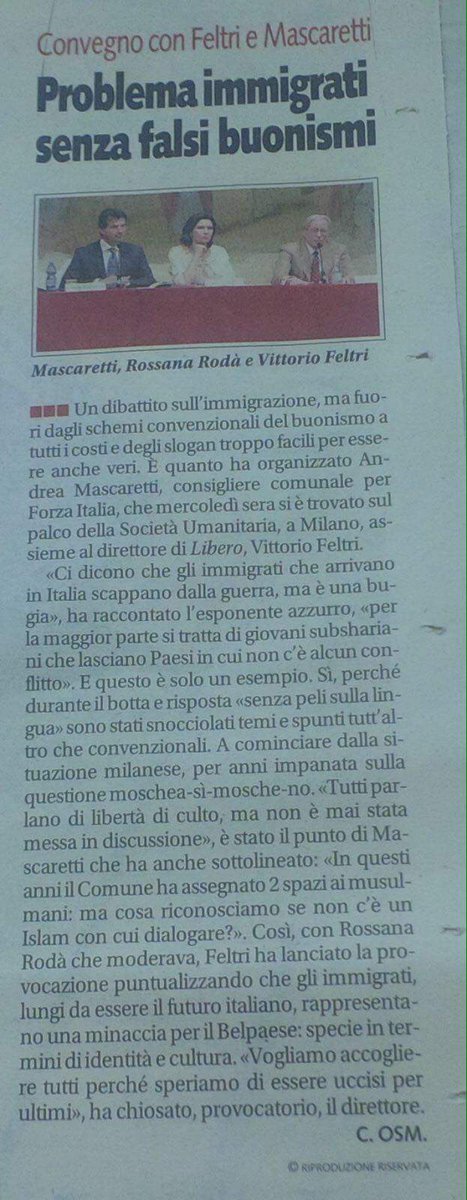 votaMascaretti's tweet photo. Su @Libero_official il mio intervento al convegno di mercoledì con @vfeltri #VotaMascaretti #ParisiSindaco #Milano https://t.co/e5S8FFrVEl