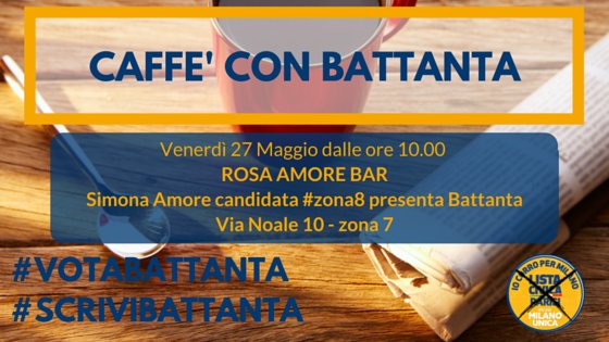 FBattanta's tweet photo. Dalle 10 con @Simona_Amore  presso Rosa Amore Bar in Via Noale 10 #zona7 per ascoltarti e bere un caffè. Ti aspetto https://t.co/lwsDCEd7re