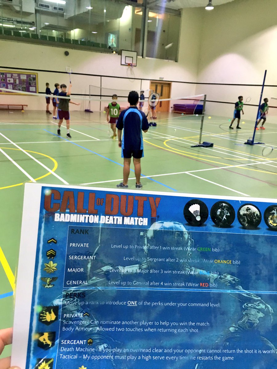 mrmozely's tweet photo. Yr8 Call of Duty #badminton Brilliant #engagement - thanks for the resource @PE4Learning who deserves the credit? https://t.co/afl3TQLiB6