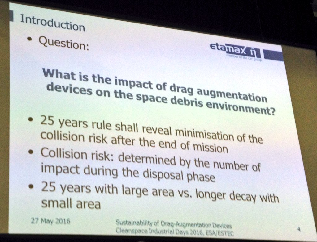 agabriele's tweet photo. Fundamental question on #Drag sails for #satellite deorbiting by #etamax #CleanSpaceIndDays @ESAcleanspace https://t.co/sb0pDpnqoK