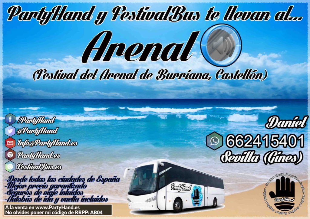SevillaFiestas_'s tweet photo. @PartyHand te lleva al mejor precio!🚍

#dreambeach2016 
#arenalsound 
#AlRumbo16 

Desde cualquier ciudad
📲662415401 https://t.co/lQUFYBmHjA