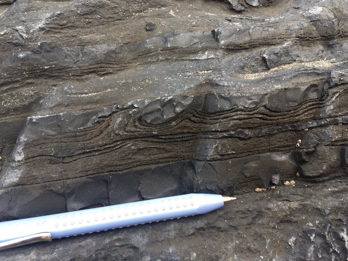 chloriteclayre's tweet image. Flame structures in calciturbidites of the Lower Clare Group #carbonates #turbidites #chert