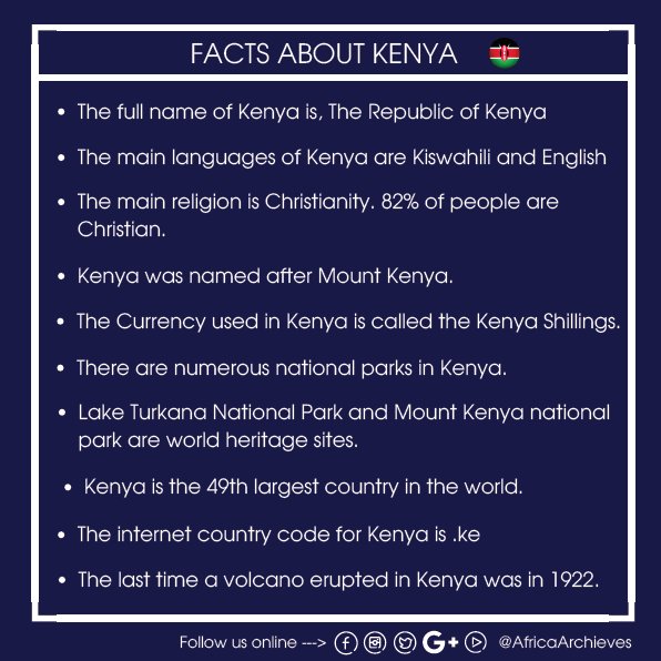 Facts about Kenya.  #AfricaArchives #NiYesuVideoBySize8