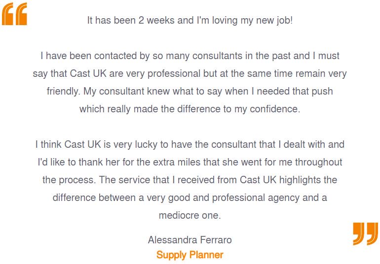 Cast_UK's tweet photo. It's great to hear feedback like this from our happy candidates #FridayFeeling #BuildingRewardingRelationships https://t.co/XaZzg0BXSc