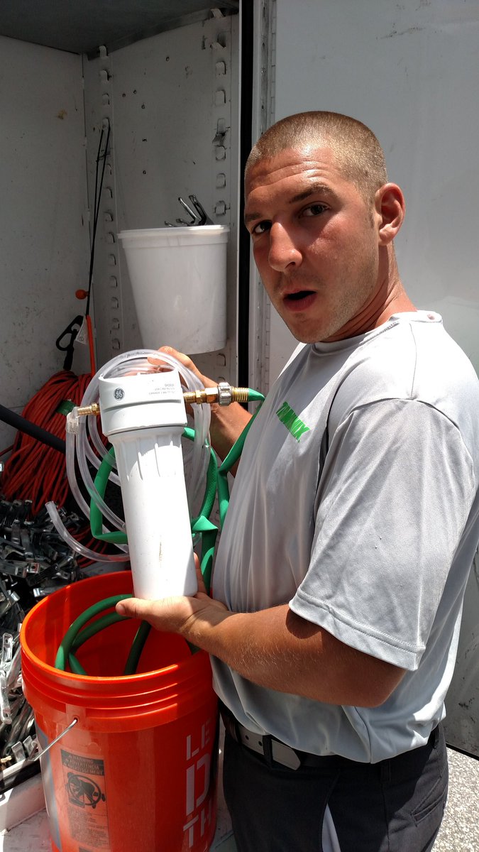 Chris from the Sarasota Fume Team demonstrating their job site water filter system. #BestPractice #SafetyInnovation