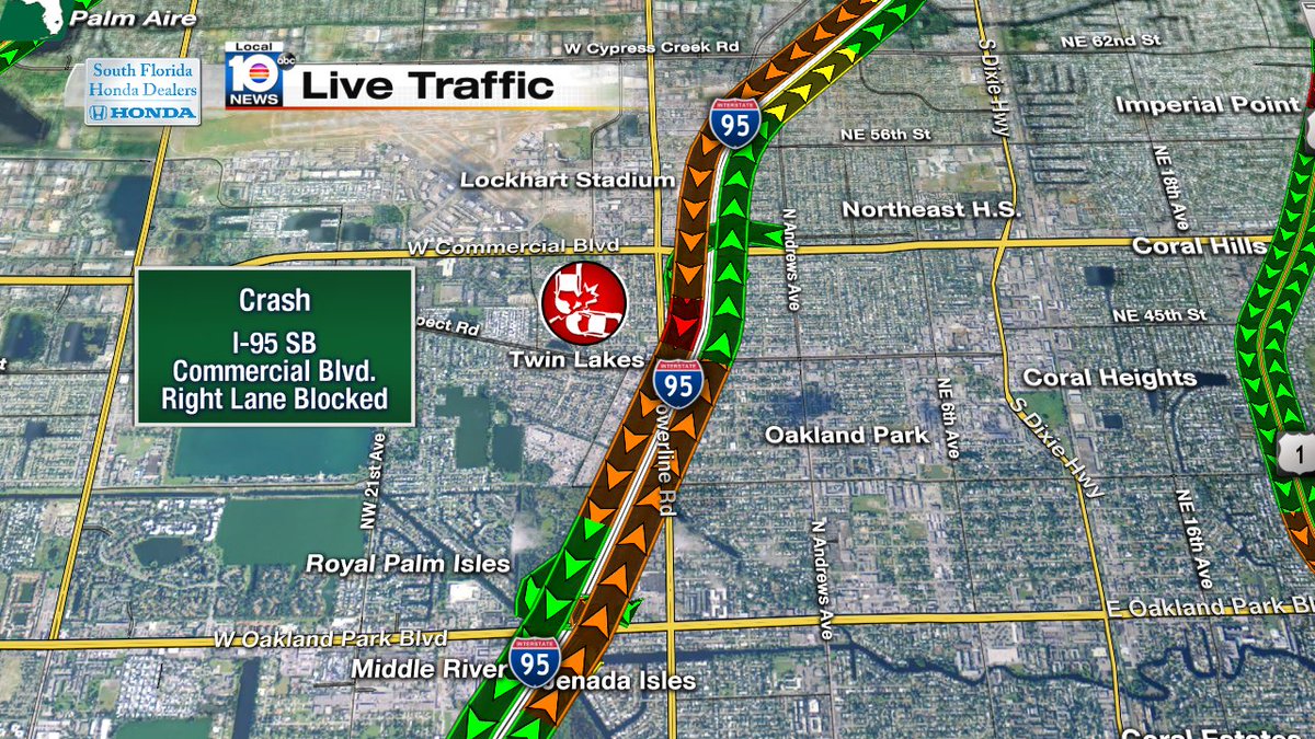 CRASH: I-95 SB & Commercial Blvd.  Right lane blocked.  #TRAFFIC https://t.co/M2mT4P6xD0