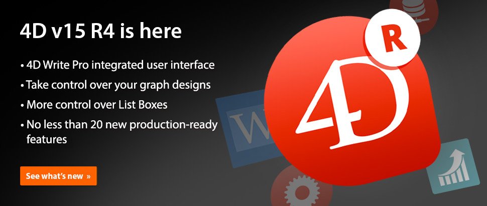 4Dsoftware's tweet image. We are pleased to announce the availability of the 4D v15 R4 final release &amp;gt;bit.ly/1U0cOPS