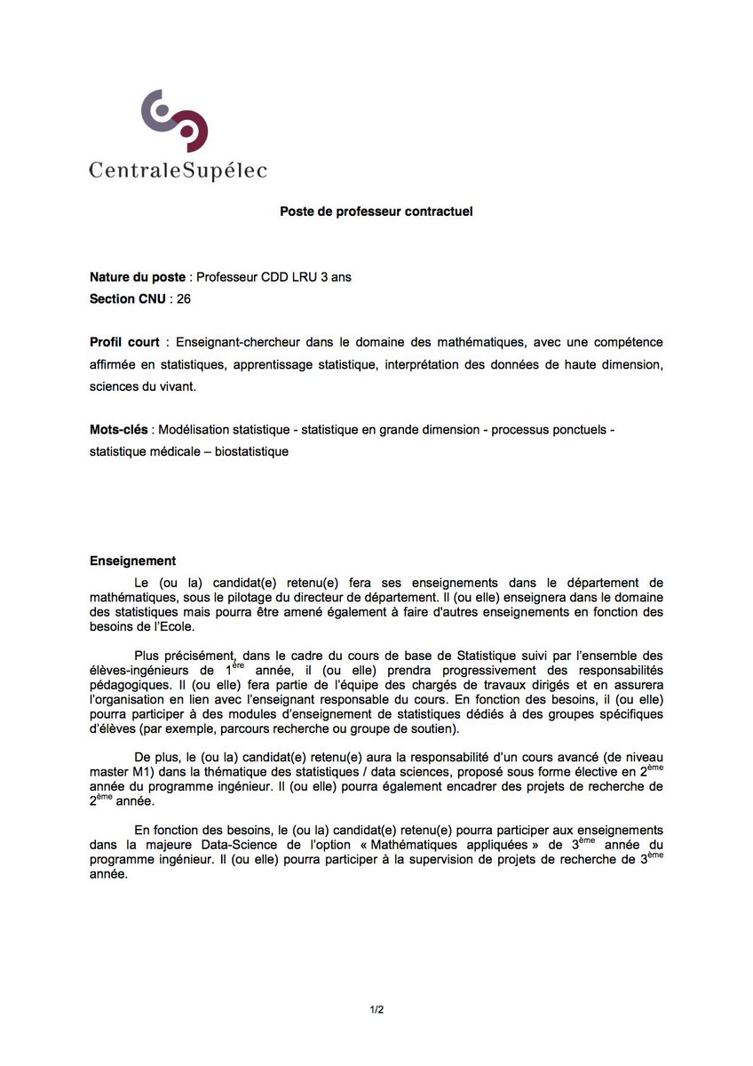 SaclayCDS's tweet photo. New 3-year Professor position @centralesupelec in the fields of mathematiques https://t.co/4gDQQ1tOkT