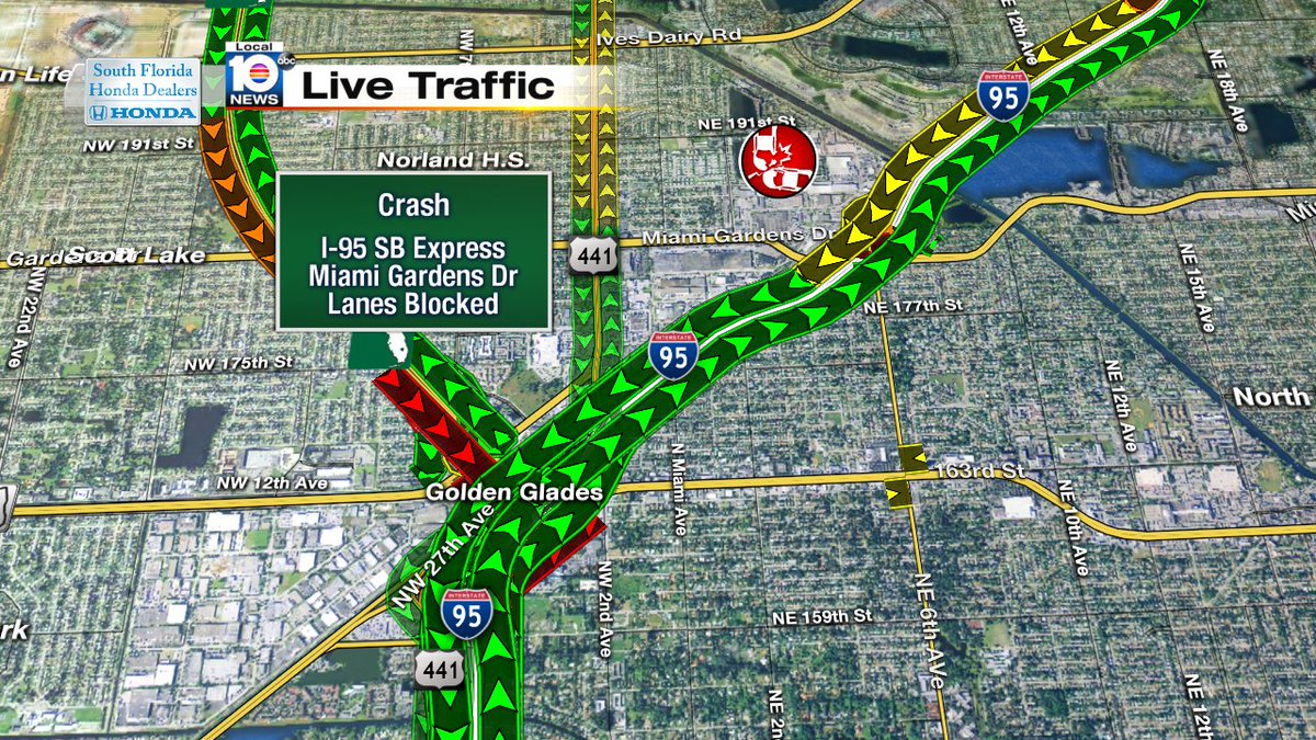 CRASH: I-95 SB Express lanes & Miami Gardens Dr.  #TRAFFIC #MIAMI https://t.co/a2pXaVVQ9Y