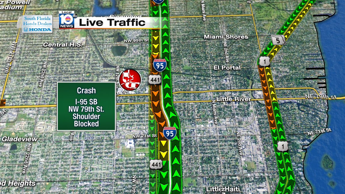 CRASH: I-95 SB & NW 79th St.  Shoulder blocked. #TRAFFIC #MIAMI https://t.co/kxDVo3vxo4