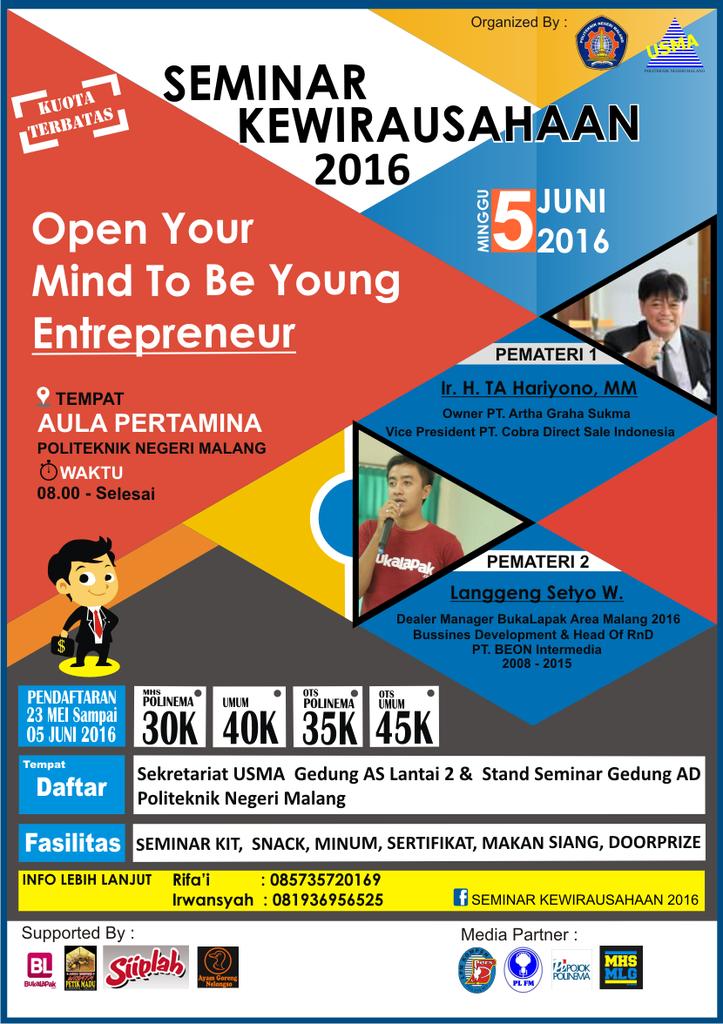 Wanna be young success  entrepeneur? Lets join wd us! Grab it fast ticket still available😉<a href="/MHSmalang/">Mahasiswa Malang</a> <a href="/pojokpolinema/">Pojok Polinema</a>