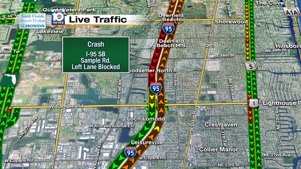 CRASH: I-95 SB & Sample Rd.  Left lane blocked.  #TRAFFIC https://t.co/hUA6937Z5s