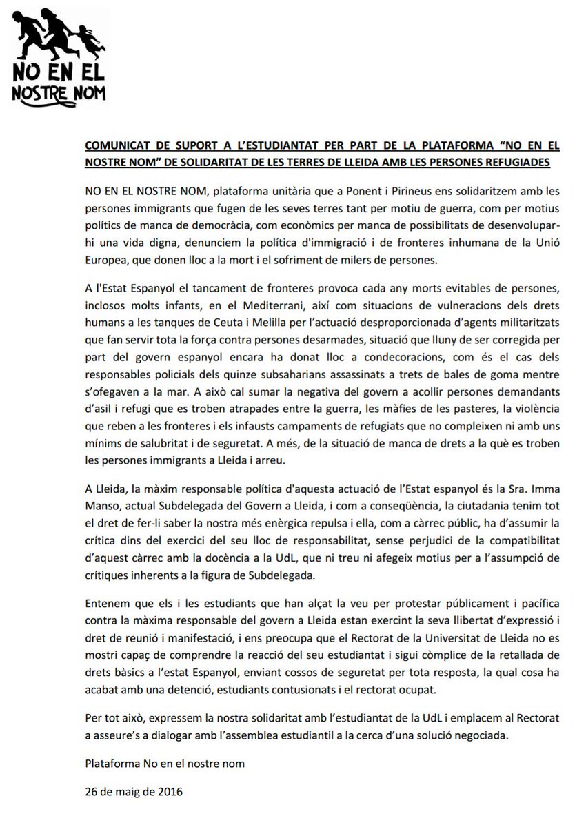 NoennostrenomLl's tweet photo. Comunicat de suport a l'estudiantat de la UdL https://t.co/7M6j3E2tcz