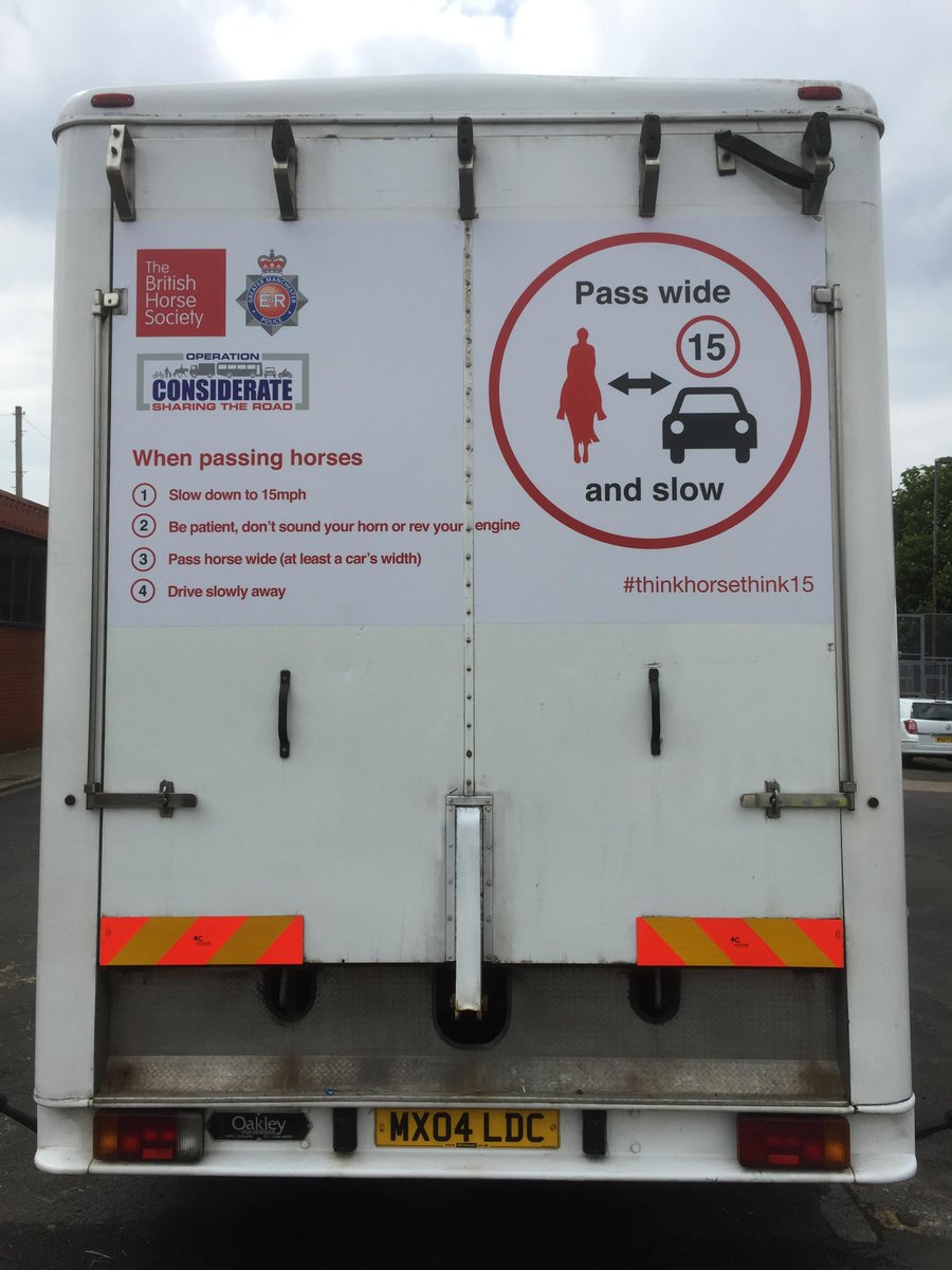 GMPChorlton's tweet photo. #gmpmountedunit have new safety info stickers on their horse boxes. Stay safe on the road guys #thinkhorsethink15 https://t.co/P2NMKfTG1v