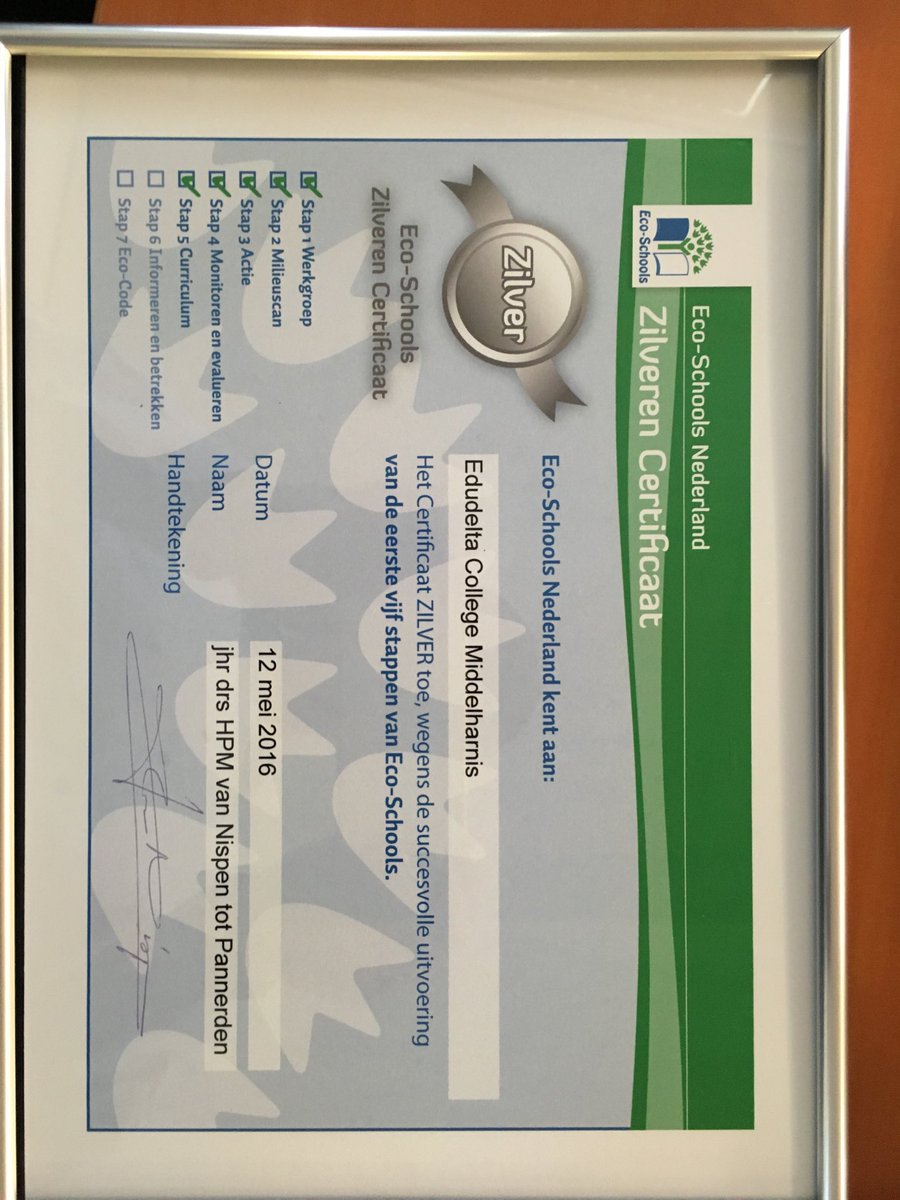 Edudelta College Middelharnis- ontvangt zilver voor Eco school