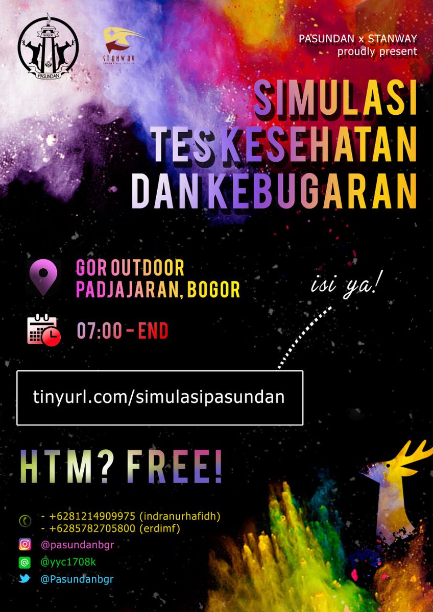 Yuk ikut simulasi tes kesehatan&amp;kebugaran! CP (line)
- +6281214909975 (indranurhafidh)
- +6285782705800 (erdimf)