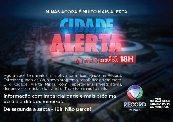 gotassalvadoras's tweet photo. OBAAAAA começa @cidadealertaMG segunda na #RecordMG. #RecordMinas https://t.co/0AMUWa9YC5 https://t.co/VcYCNHudo2