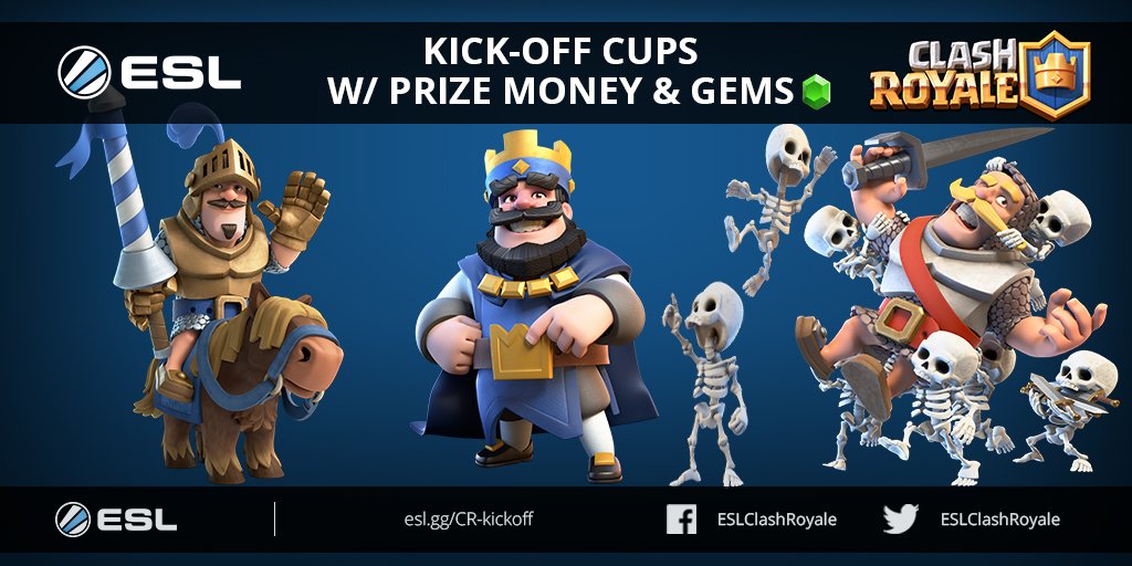 ESLClashRoyale's tweet photo. The weekend closes in and a lot of prizes are up for grabs! Sign up for our Kick-off cups: https://t.co/MEcL1DmRM4 https://t.co/HWh7Vmmo5W