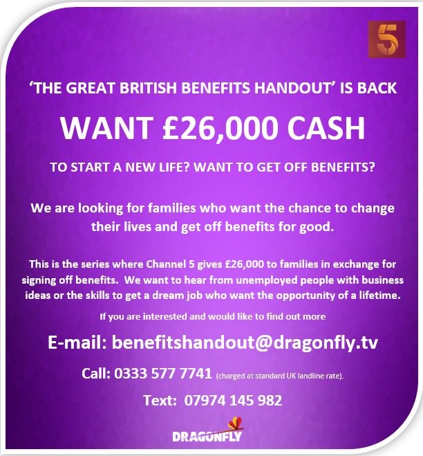 @JCPStratford Pls RT &amp; help spread the word. Seeking families who want to get off benefits for Ch5 TV show #GBBH