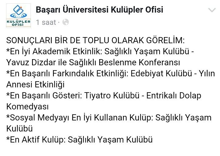 Tüm kulüplerin başarılarının devamını diler,
Bizleri destekleyenlere teşekkür ederiz... ☺ 🤗 😄 😇