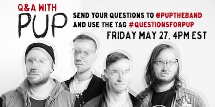 puptheband's tweet image. Oh also we're doing a Twitter Q&amp;amp;A at 4 PM today just tag us &amp;amp; use the hashtag #QuestionsForPUP it's gonna be weird