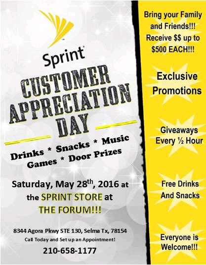 Attention: Tomorrow is Customer Appreciation Day at Sprint at The Forum! Bring Your Friends and Family and Win $$!!