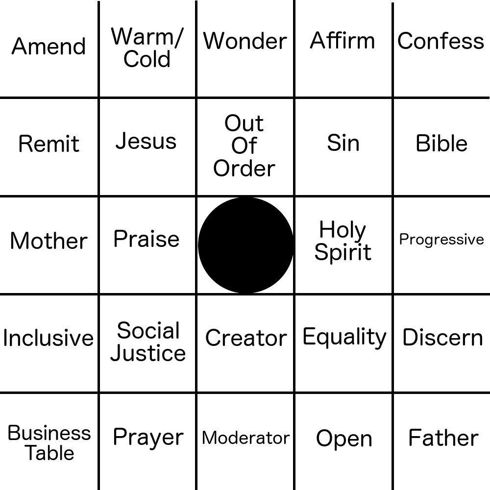 OurUntiedChurch's tweet photo. Is your Conference AGM a little dull in a post #GC42 world?

Let us help with our Conference AGM Bingo card! #UCCan https://t.co/ggyWGEoQ3f