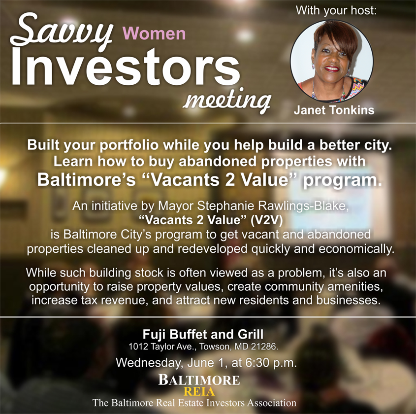Baltimore_REIA's tweet photo. Topic: “Vacants 2 Value” #maryland
Be informed, be ready - RSVP: https://t.co/D2CmmfFtCD https://t.co/NPYd8T3wVy