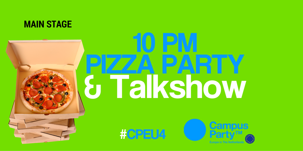 campuspartyeu's tweet photo. CAMPUSEROS: For your eyes only:

Pizza and talk show at #CPEU4 

*Respond* if you will join us https://t.co/iabABuvNta