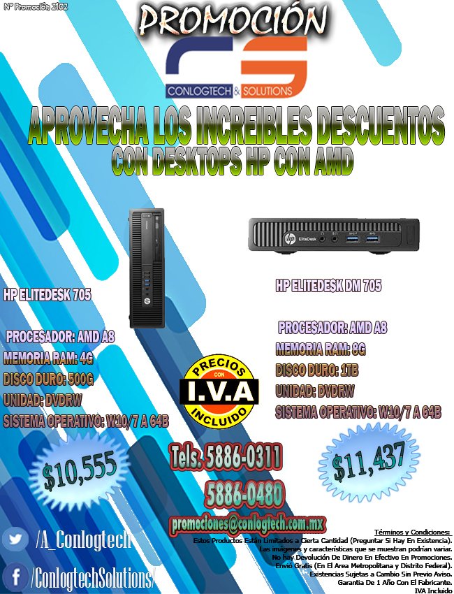 A_Conlogtech's tweet photo. Increíbles descuentos en Desktops de la marca HP
#SomosTuMejorOpcion
#Conlogtech
#HP https://t.co/M8bvva6MpU