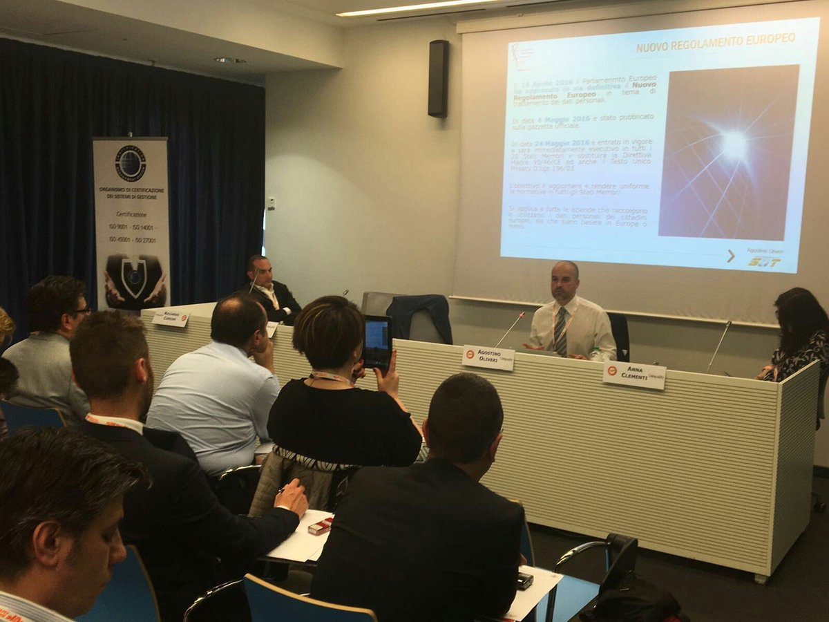 Oggi relatore a Milano - Regione Lombardia - Nuovo Regolamento Europeo.