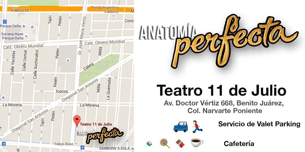 Aquí como llegar al teatro11 de julio para disfrutar de @anatomiateatro gran elenco y dirección de <a href="/IgnacioFdelaL/">Ignacio F de la Lama</a>