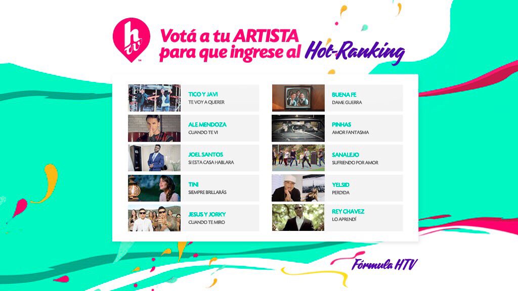 ¡Comentanos cuál es tu artista favorito para que pueda llegar al #HotRanking! Esta es la nueva #FórmulaHTV