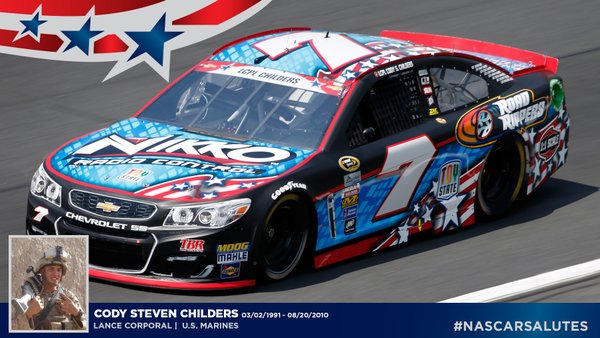 wecaremarines's tweet photo. See @nascar for all the cars for the race Sunday. Cody will be honored on #7 along w/ the other 16 2/6 Fallen. https://t.co/Kl1aJmv31H