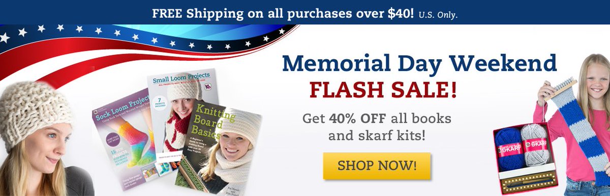 Memorial Day Flash Sale! 40% OFF Books &amp; Scarf Kits! knittingboard.com