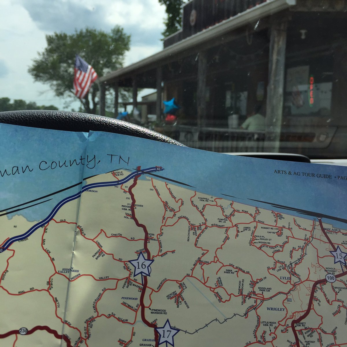 Stomach full after stop at #pinewoodstoreandrestaurant planning the next stop. #ArtsandAg #HickmanCountyTN