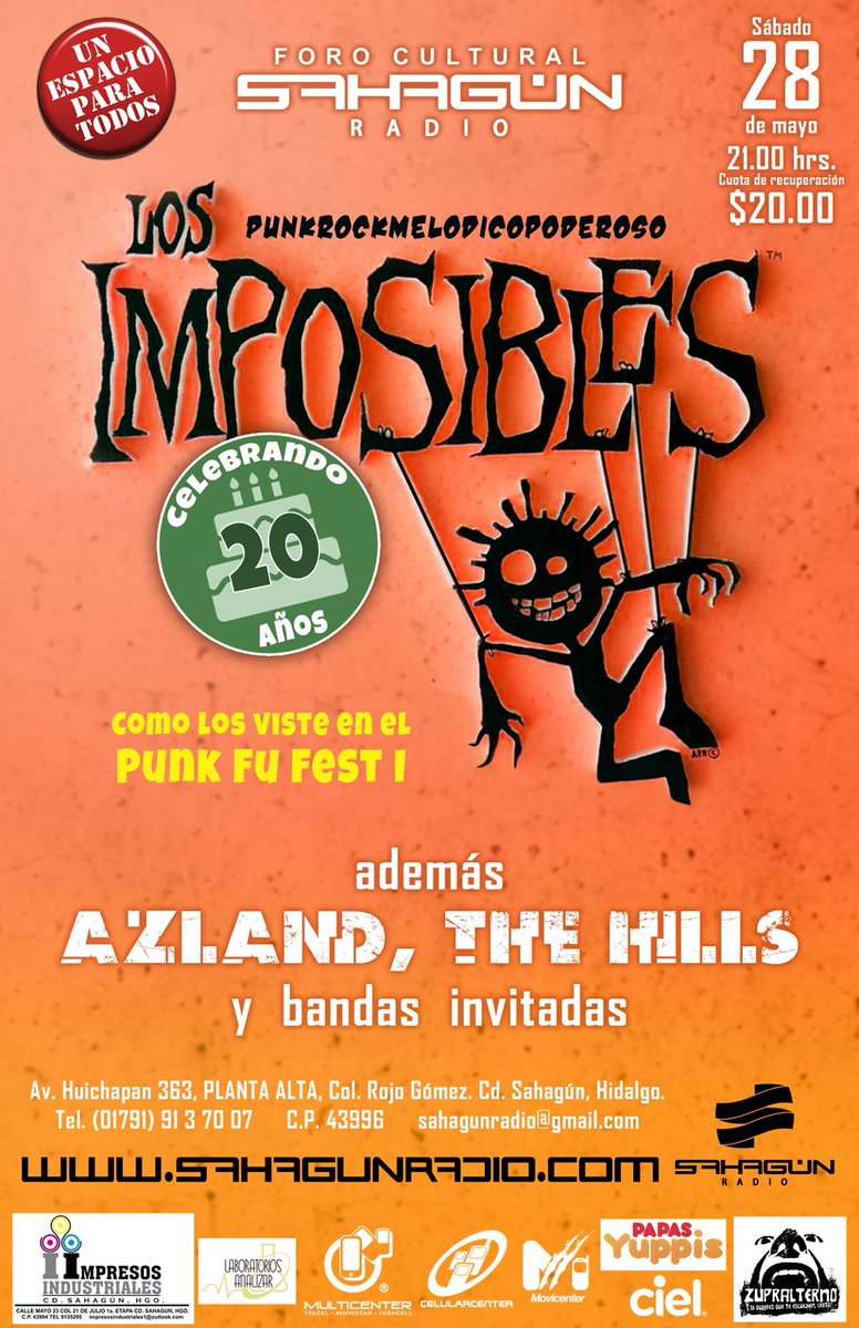 Mañana en el #ForoCulturalSahagunRadio <a href="/imposiblesmx/">Los Imposibles</a> festejando su 20 Aniversario