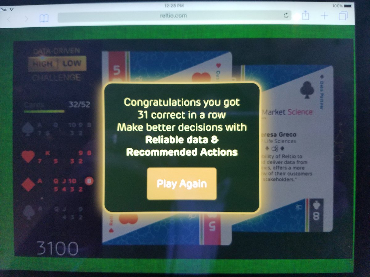 khanna_aj's tweet image. Can you beat my score? Try at @Reltio booth #ChiefDataSF