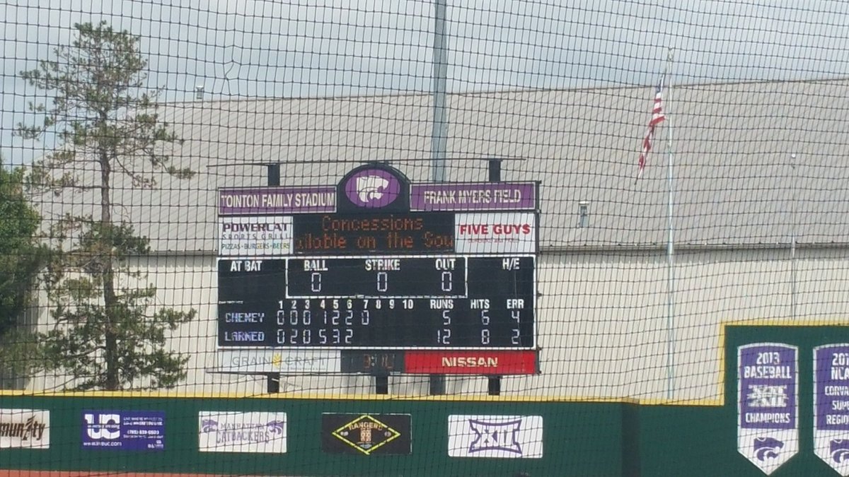 jodigrover's tweet photo. Cheney(6)vsLarned (3). STATE 3A baseball. SCORE 5-12 #1styearprogram #nottooshabby #Settingtradition #greatseason https://t.co/xsdbuuK3qB