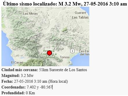 Sismos de 3.7 Mw grados a puerto Armuelles y 3.2 Mw grados Los Santos se registran  sin daños registrados @IGC_UPA