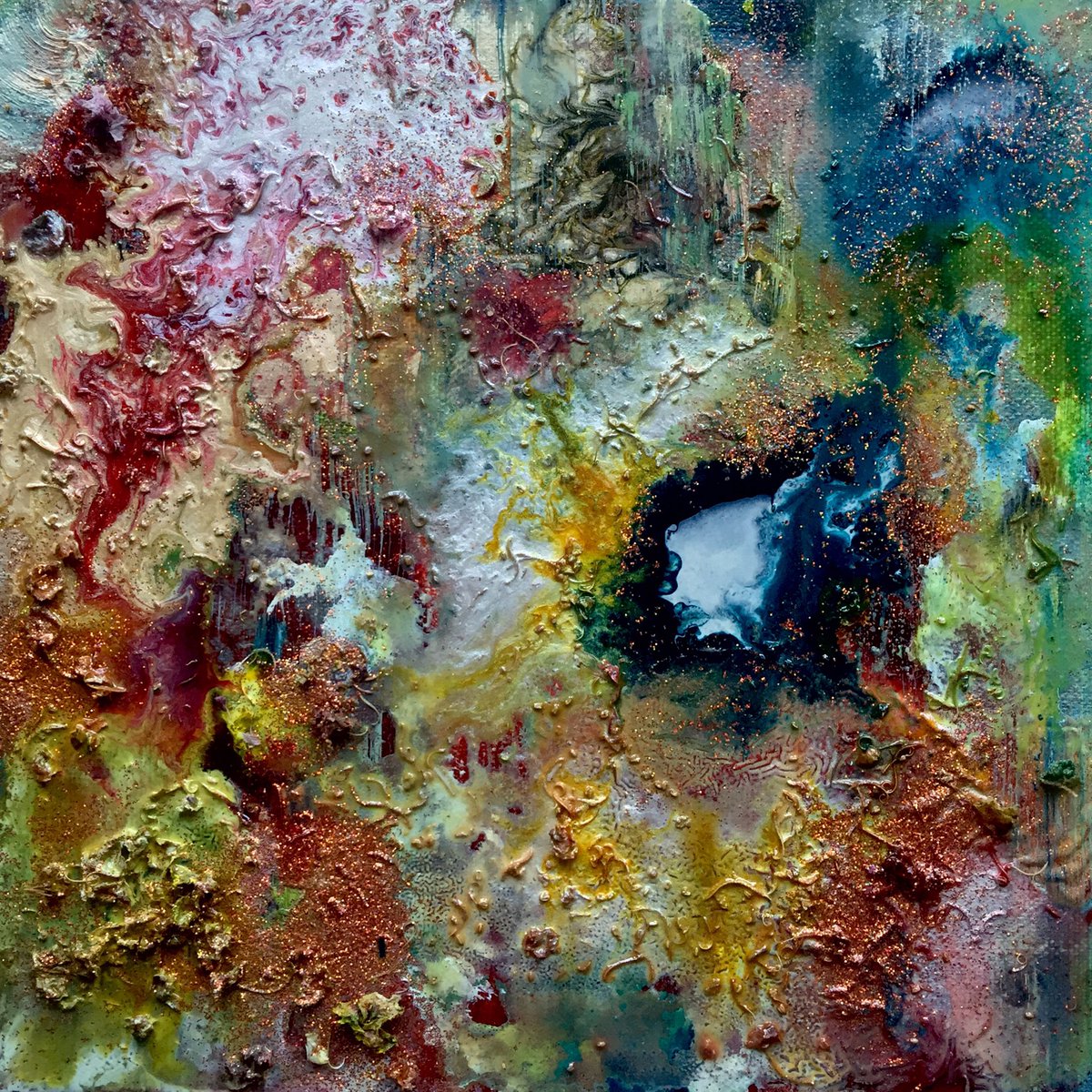 artejcampbell's tweet photo. "Undergrowth" 20x20cm #Oil & #mixedmedia on canvas #texture #death #decay #nature #loss #memory #painting @LizAtkin https://t.co/tzDmlMwF7I