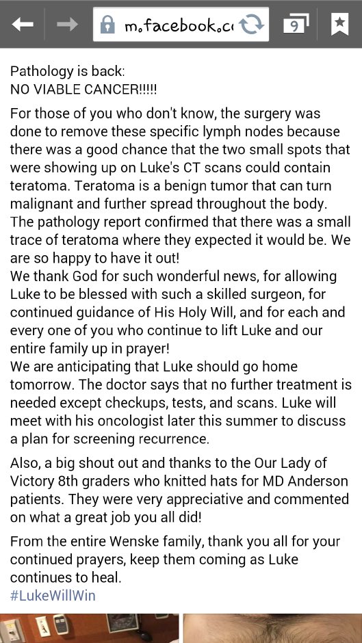 lukewillwin's tweet photo. Good report today. Luke should be released from the hospital tomorrow. https://t.co/4MJFBW3bgz